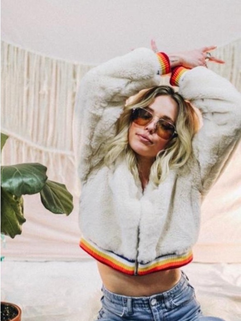 Spiritual Gangster furry bomber jacket rainbow